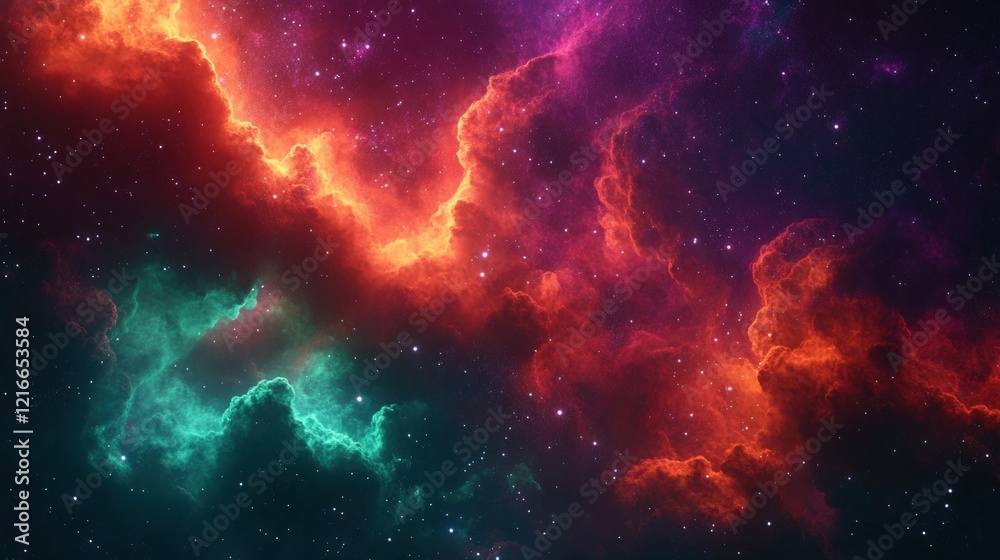 Naklejka premium colorful nebula clouds and stars in deep space