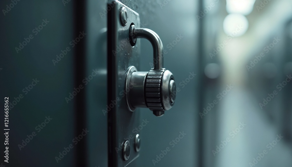 Close-up of a combination lock on a student locker in a school hallway Close-up of a combination lock on a student locker in a school hallway