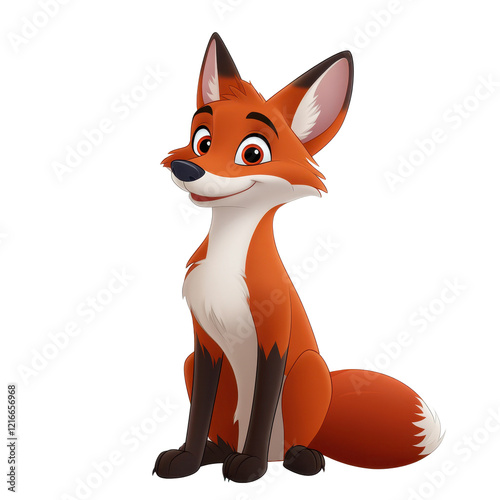 Cartoon fox sitting down with closed eyes in a simple illustrated style on a white background. photo