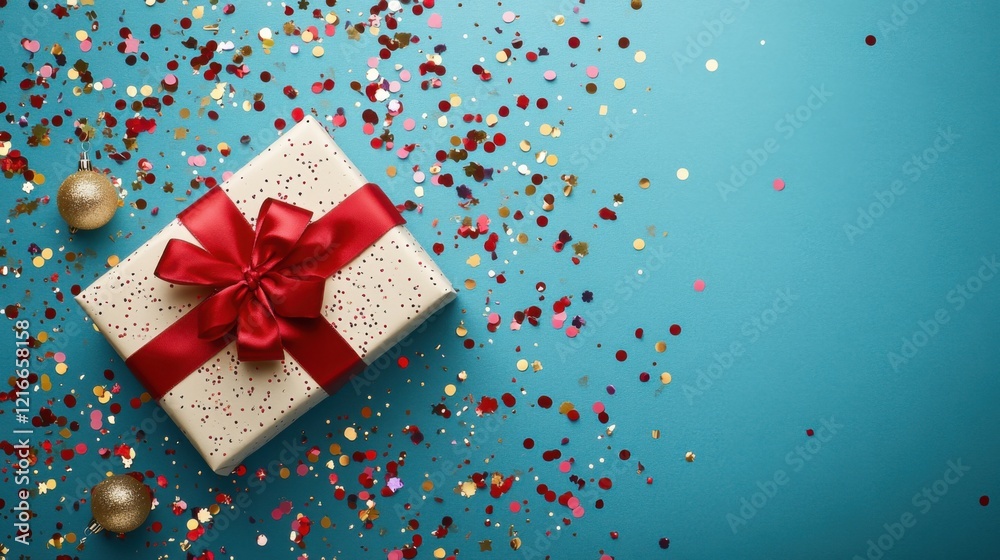 Unveiling Happiness: A Serene White Gift Box, Gracefully Embellished with a Classic Red Bow, Floating Elegantly Against a Sky-Blue Backdrop, Bestowing a Sense of Cheer and Wonder Unveiling Happiness: A Serene White Gift Box, Gracefully Embellished with a Classic Red Bow, Floating Elegantly Against a Sky-Blue Backdrop, Bestowing a Sense of Cheer and Wonder