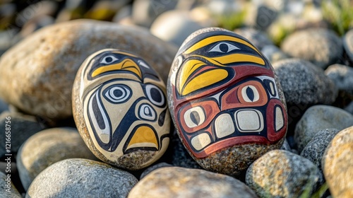 Native American painted stones. Traditional Indigenous Indian banner design.
