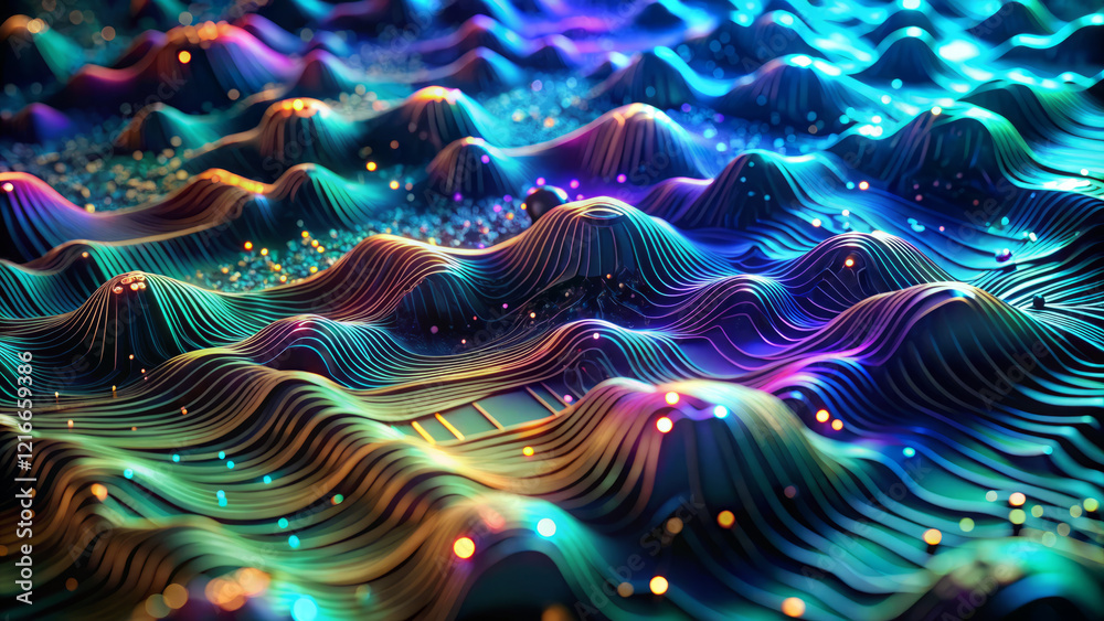 Fototapeta premium Futuristic elegance with vibrant waves and data visualization on smooth surface