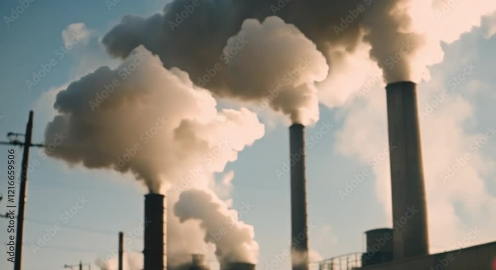 Medium smoke billowing from a factory chimney on a cold winter day Medium smoke billowing from a factory chimney on a cold winter day
