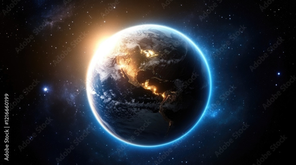 Fototapeta premium Vivid depiction of Earth as a fiery sphere observed from space, highlighting severe environmental crises and their impact