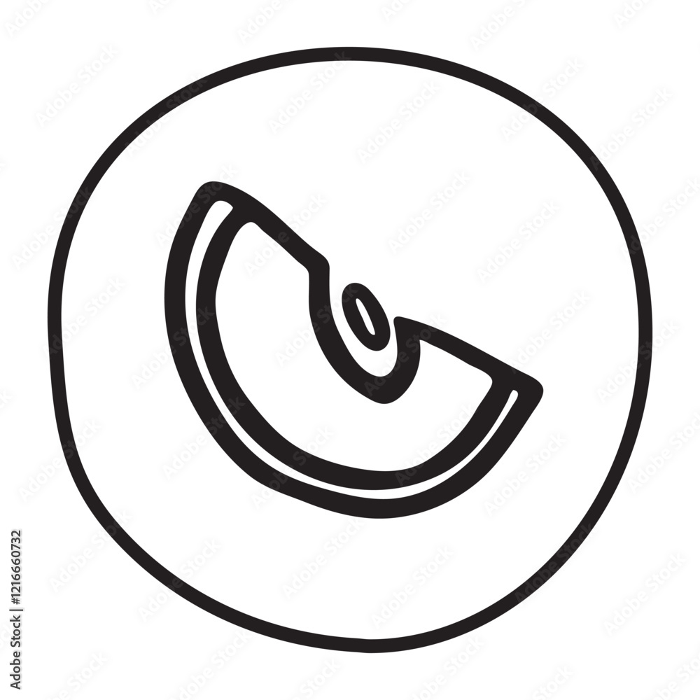 Apple slice doodle icon hand drawn with black line in freehand style. Vector illustration isolated on white background Apple slice doodle icon hand drawn with black line in freehand style. Vector illustration isolated on white background