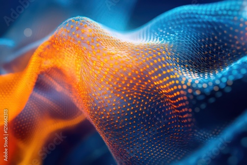 Nanotube-based fibers weaving into a super-strong, lightweight fabric, showcasing advanced nanotechnology in textile engineering