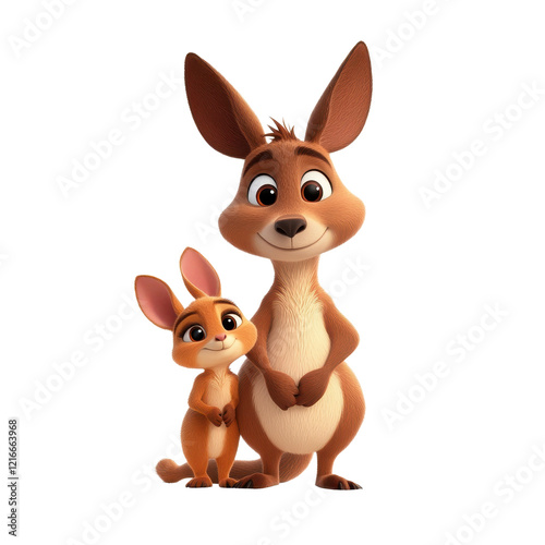 Two kangaroos standing together in a natural habitat during daylight surrounded by grass and trees.