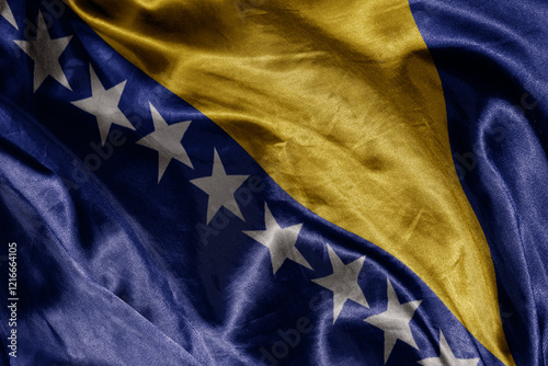 Quadro su tela shine waving colourful realistic national flag of bosnia and herzegovina