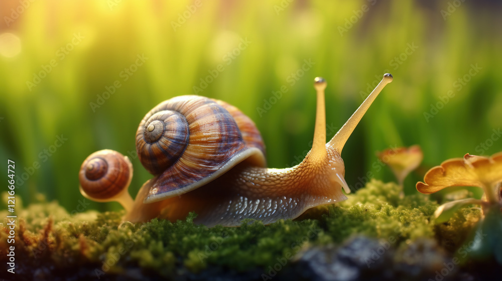 Snail On Tree Bark With Background Blur Snail On Tree Bark With Background Blur