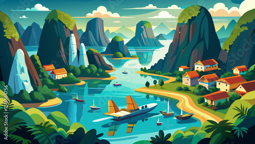 Vietnam's Ha Long bay viewed from water plane