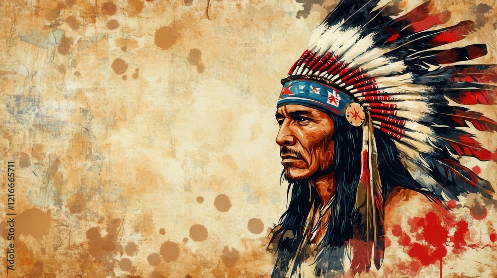 Fototapeta premium Native American Portrait. Traditional Indigenous Indian banner design.