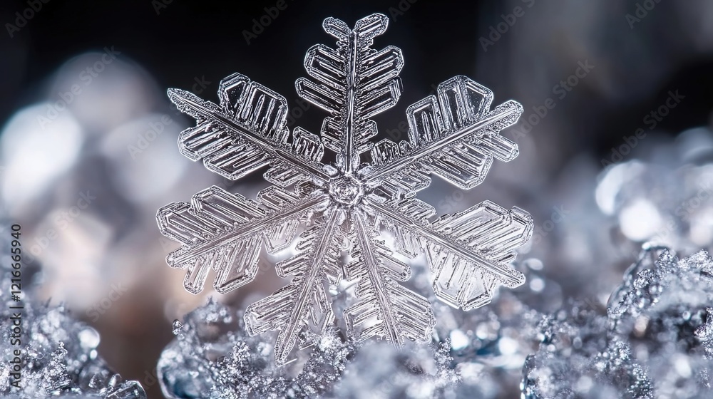 A close-up of an intricate snowflake, showcasing the delicate beauty and symmetry in its shape. A close-up of an intricate snowflake, showcasing the delicate beauty and symmetry in its shape.