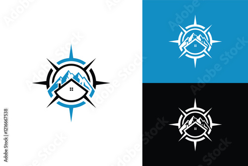 logo Compass logo mountain and roof of the house, minimalist, elegant and modern