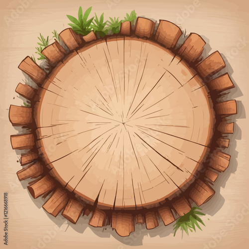 Wooden circle Stump slowly rotates close-up background. Saw close-up background of cut wood