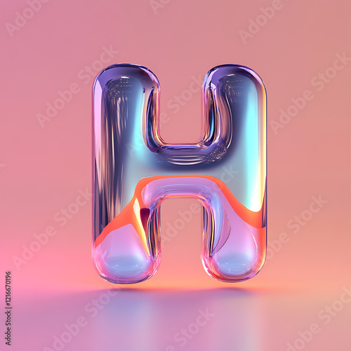 minimal yet striking H with a fluid metallic texture, set against a gradient background, the H appears to pop out with a subtle glowing aura
