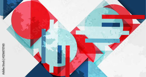 Squares, circles and triangles and grainy noisy texture. Vector Illustration For Wallpaper, Banner, Background, Card, Book Illustration, landing page