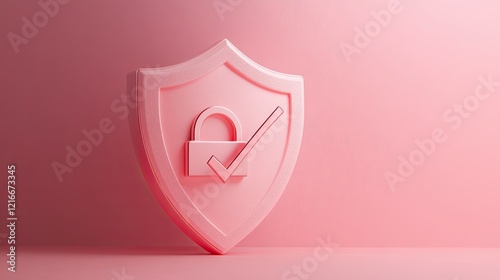 3D illustration of a shield with a checkmark and lock symbol, representing cyber security