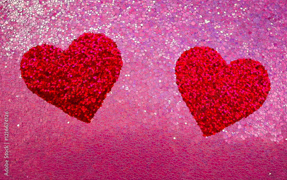 Obraz premium Soft cushion heart shape over shiny pink background. Celebrate love card. Happy Valentine’s Day greeting card, header website and social media post.