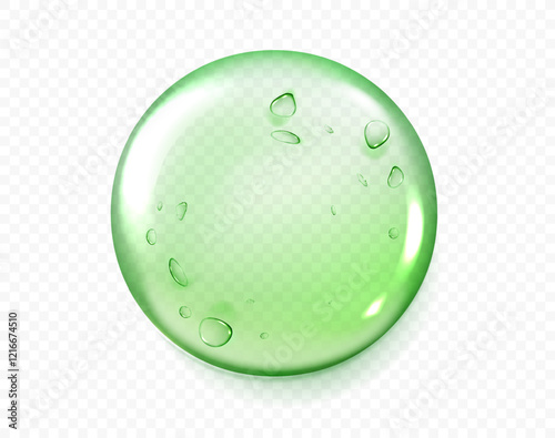 Hyaluronic acid green bubbles template. Collagen clear drops isolated. Cosmetic serum texture