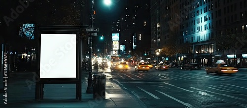 Blank Billboard in the City at Night