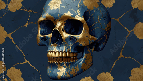 skull with gold floral decoration