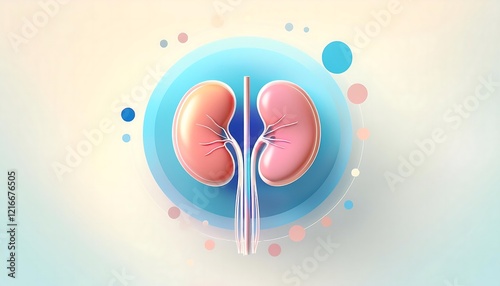 Funny illustration of kidney from human, featuring smooth, rounded shapes and clean lines, poster, banner, biology, design element