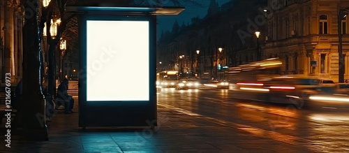 Blank Billboard Ad Space at Night in City Street