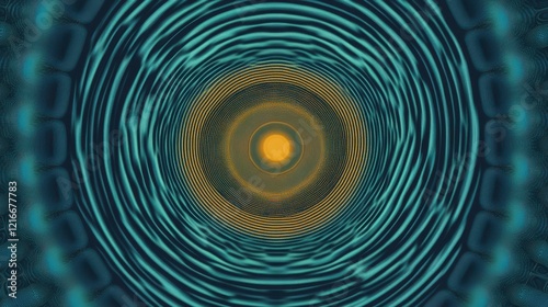 Abstract Teal and Gold Concentric Circles.