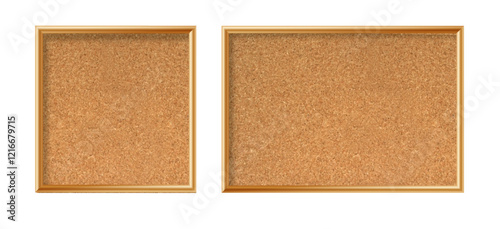 Cork board with wood frame. Empty corkboard with brown texture on transparent background. Business noticeboard. Vector