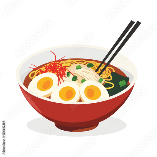 Japanese ramen noodle soup illustration. (Japanese food) 
