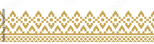 Gold ethnic ornament with geometric tribal border pattern.