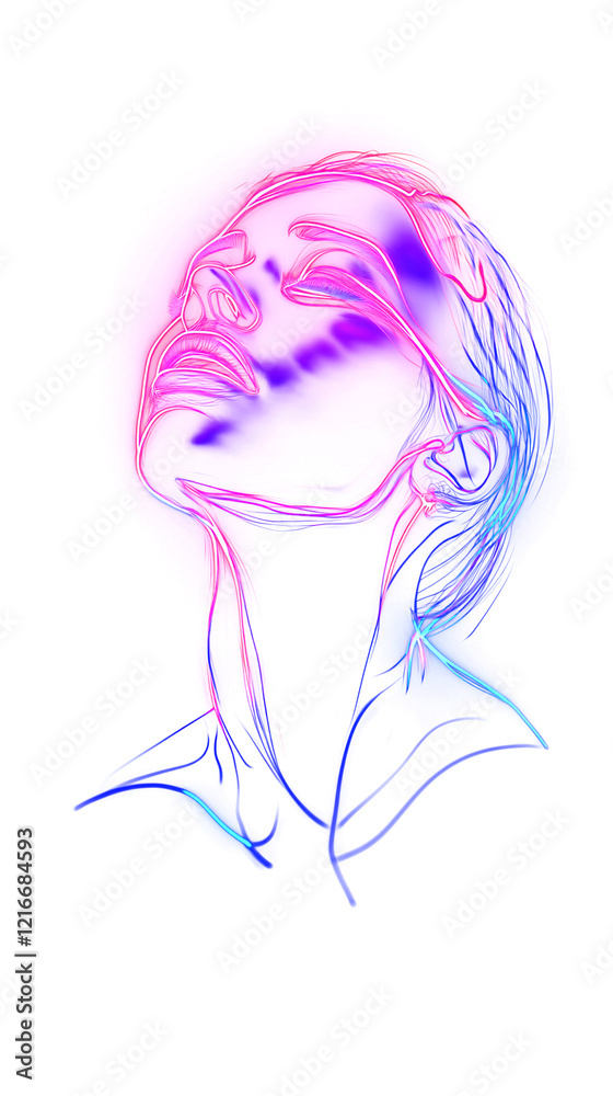 A stunning neon illustration of a female silhouette with flowing pink and blue energy lines on a black background. Ideal for creative or futuristic designs. A stunning neon illustration of a female silhouette with flowing pink and blue energy lines on a black background. Ideal for creative or futuristic designs.