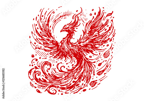 Phoenix flaming bird hand drawn sketch vector