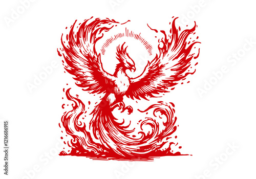 Phoenix flaming bird hand drawn sketch vector