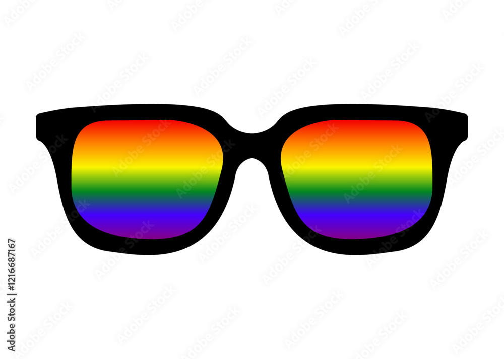 Logo lgbt. Mes del orgullo. Silueta aislada de gafas de sol con degradado con los colores de la bandera arcoiris 