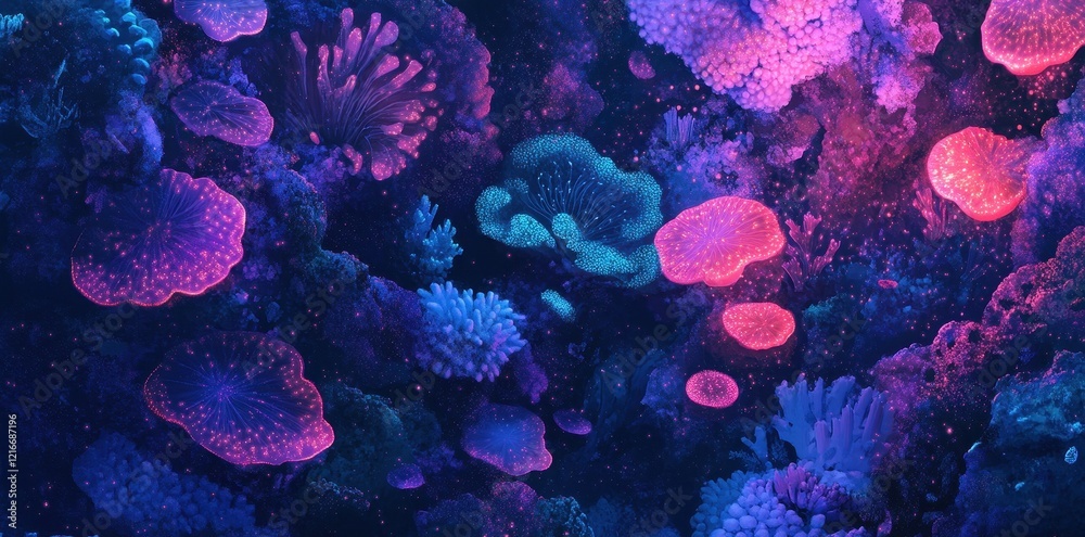 Bioluminescent Underwater Coral Reef Scene Illuminated Bioluminescent Underwater Coral Reef Scene Illuminated