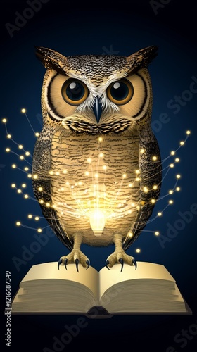 Wallpaper Mural Magical Owl perched on an open book, emitting golden light and sparkles Torontodigital.ca