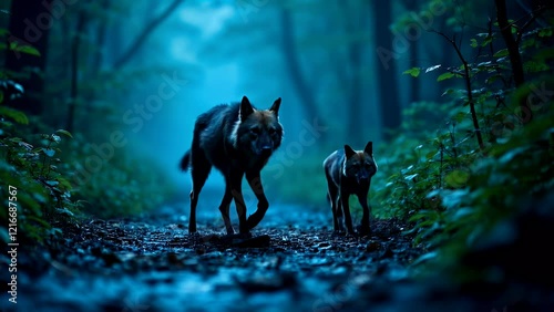 Mystical Night in the Forest: Wolves' Twilight Walk