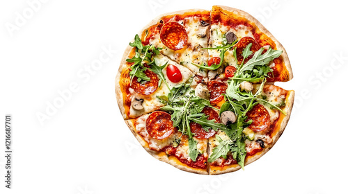Pizza , margharita, pepperoni, arugula, funghi and hawaii, isolated on a transparent background, italian food