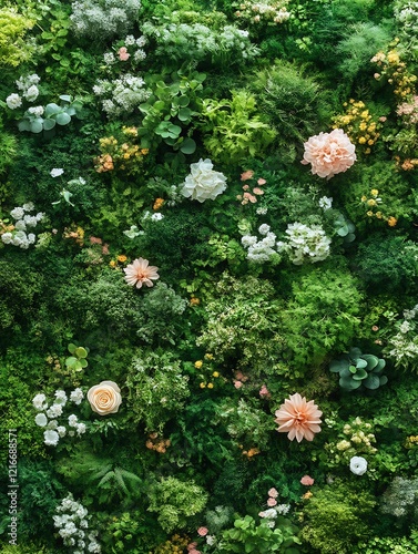 Lush Floral Wall: A Serene Tapestry of Blooms and Greenery