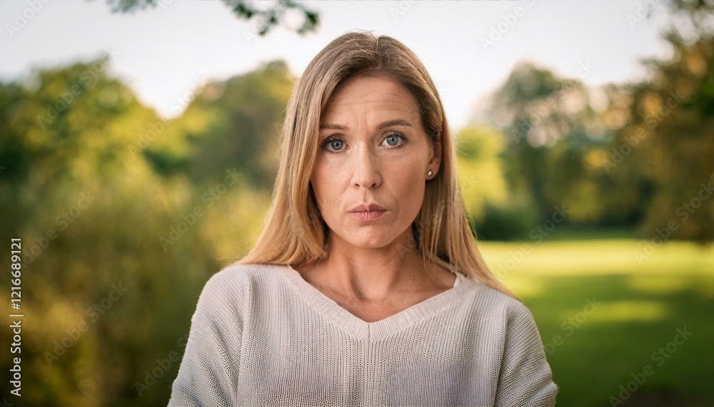Woman looking at camera, in a park Woman looking at camera, in a park