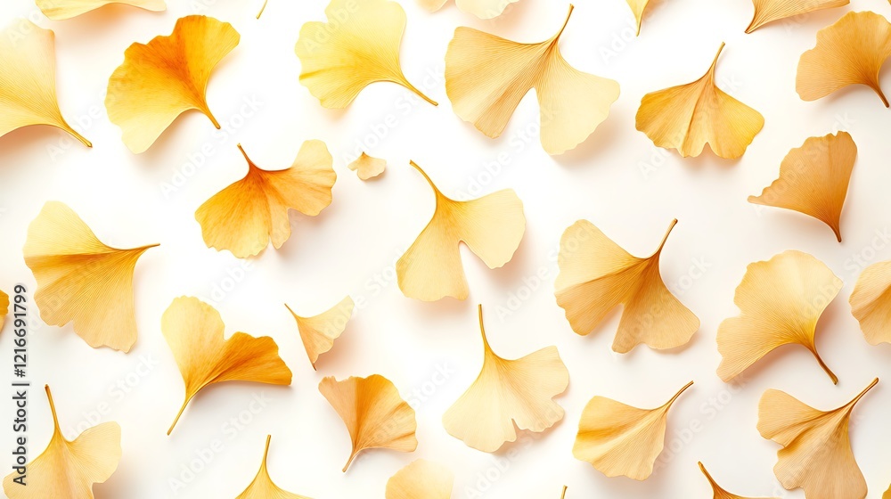 Golden Ginkgo Leaves Pattern on White Background Golden Ginkgo Leaves Pattern on White Background