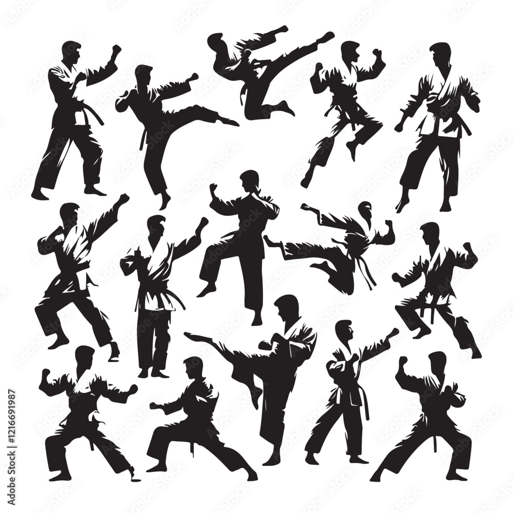 Chinese kungfu karate martial arts fighter vector silhouette illustration Chinese kungfu karate martial arts fighter vector silhouette illustration