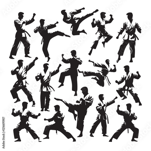Chinese kungfu karate martial arts fighter vector silhouette illustration