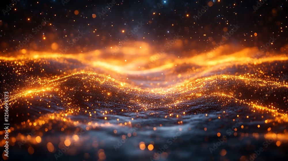 Glowing orange particles wave abstract background. Glowing orange particles wave abstract background.