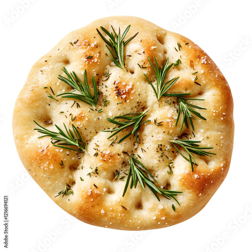 Rosemary and sea salt focaccia bread isolated on white.