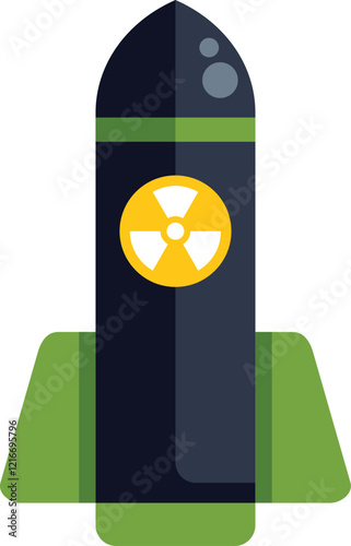 Atomic rocket missile carrying nuclear warhead, radioactive weapon, military concept vector illustration