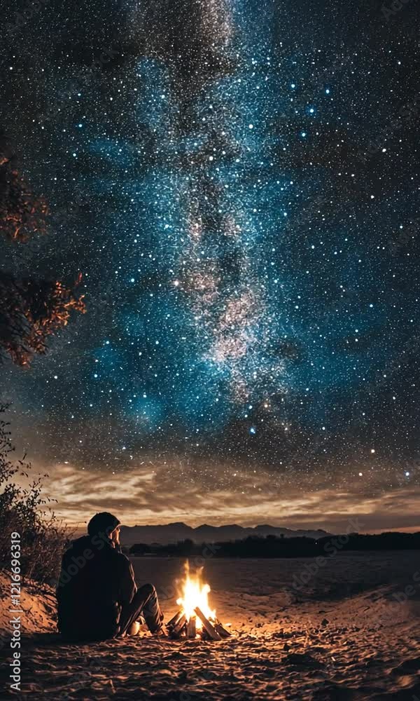 Stargazer by Campfire Under a Starry Sky at Dusk Stargazer by Campfire Under a Starry Sky at Dusk
