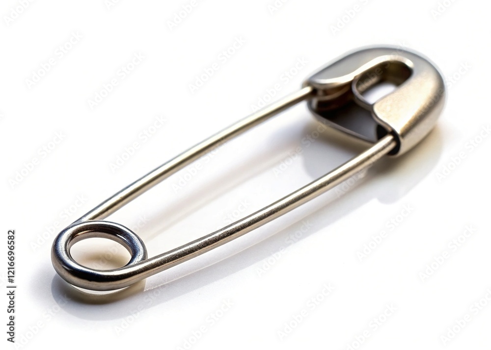 Safety Pin, White Background, Close-up, Metal, Detail Safety Pin, White Background, Close-up, Metal, Detail