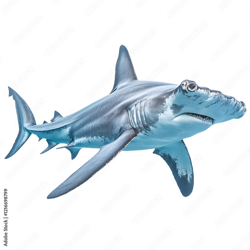 Fototapeta premium Swimming hammerhead shark isolated on a white background